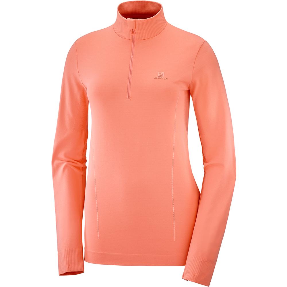 Vestes Imperméables Salomon Femme Corail - Salomon COMET SEAMLESS HALF ZIP W - France (5379-IOPFB)